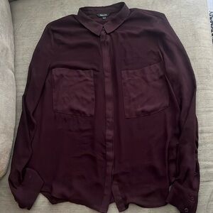 Women’s RW&CO Burgundy Button-Up Long-sleeve Blouse Size Large